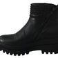 Ovyé Black Leather Zipper Ankle Boots Shoes