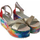 EBARRITO Multicolor Leather Ankle Strap Wedge Heel Sandals Shoes