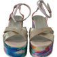 EBARRITO Multicolor Leather Ankle Strap Wedge Heel Sandals Shoes
