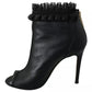 Mangano Black Leather Mesh Stiletto High Heels Peep Toe Boots Shoes