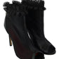 Mangano Black Leather Mesh Stiletto High Heels Peep Toe Boots Shoes