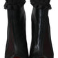 Mangano Black Leather Mesh Stiletto High Heels Peep Toe Boots Shoes