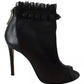 Mangano Black Leather Mesh Stiletto High Heels Peep Toe Boots Shoes