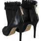 Mangano Black Leather Mesh Stiletto High Heels Peep Toe Boots Shoes