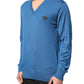 Dolce & Gabbana Blue Cashmere Crown V-neck Pullover Sweater