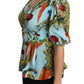 Dolce & Gabbana Multicolor Vegetable Print Silk Top Peplum Wrap Blouse
