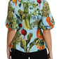 Dolce & Gabbana Multicolor Vegetable Print Silk Top Peplum Wrap Blouse