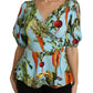 Dolce & Gabbana Multicolor Vegetable Print Silk Top Peplum Wrap Blouse