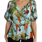Dolce & Gabbana Multicolor Vegetable Print Silk Top Peplum Wrap Blouse