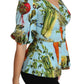 Dolce & Gabbana Multicolor Vegetable Print Silk Top Peplum Wrap Blouse