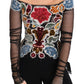 Dolce & Gabbana Black Floral Ricamo Top T-shirt Blouse