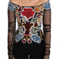 Dolce & Gabbana Black Floral Ricamo Top T-shirt Blouse