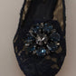 Dolce & Gabbana Blue Crystal Loafer Lace Ballet Flats Shoes