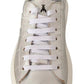 Patrizia Pepe Silver Full Grain Leather Lace Up Sneakers Shoes