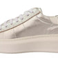 Patrizia Pepe Silver Full Grain Leather Lace Up Sneakers Shoes