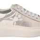 Patrizia Pepe Silver Full Grain Leather Lace Up Sneakers Shoes