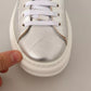 Patrizia Pepe Silver Full Grain Leather Lace Up Sneakers Shoes