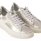 Patrizia Pepe Silver Full Grain Leather Lace Up Sneakers Shoes