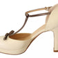 SERGIO LEVANTESI Beige T-Strap Block Heels Pumps Leather Shoes