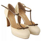 SERGIO LEVANTESI Beige T-Strap Block Heels Pumps Leather Shoes