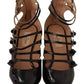 Valentino Black Multi Strap Leather Mid Heels Pumps Shoes