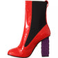GCDS Red Leather Black Fabric Logo Heel Ankle Boots Shoes