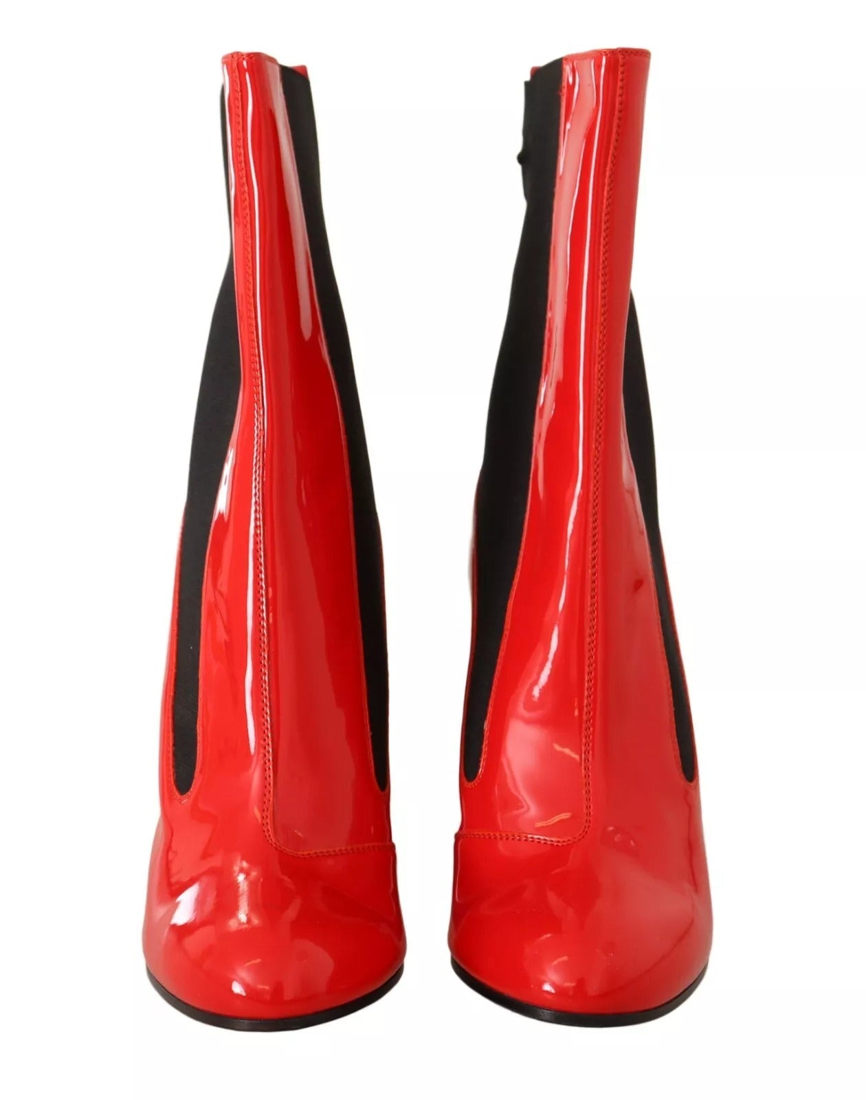 GCDS Red Leather Black Fabric Logo Heel Ankle Boots Shoes