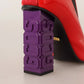 GCDS Red Leather Black Fabric Logo Heel Ankle Boots Shoes