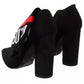 GCDS Black Suede Logo Socks Block Heel Ankle Boots Shoes