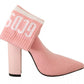 GCDS Pink Suede Logo Socks Block Heel Ankle Boots Shoes