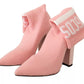 GCDS Pink Suede Logo Socks Block Heel Ankle Boots Shoes