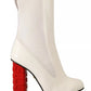 GCDS White Leather Fabric Red Logo Heel Ankle Boots Shoes