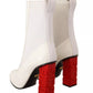 GCDS White Leather Fabric Red Logo Heel Ankle Boots Shoes