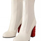 GCDS White Leather Fabric Red Logo Heel Ankle Boots Shoes