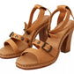 See By Chloé Brown Leather Studded Ankle Strap Sandals Shoes