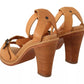 See By Chloé Brown Leather Studded Ankle Strap Sandals Shoes
