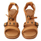 See By Chloé Brown Leather Studded Ankle Strap Sandals Shoes