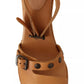 See By Chloé Brown Leather Studded Ankle Strap Sandals Shoes