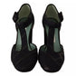 Paola D'Arcano Black Suede Leather Block Heels Sandals Shoes