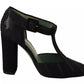 Paola D'Arcano Black Suede Leather Block Heels Sandals Shoes