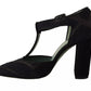 Paola D'Arcano Black Suede Leather Block Heels Sandals Shoes