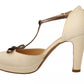 SERGIO LEVANTESI Off White Leather T-Strap Heels Sandals Shoes
