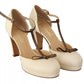 SERGIO LEVANTESI Off White Leather T-Strap Heels Sandals Shoes