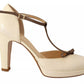 SERGIO LEVANTESI Off White Leather T-Strap Heels Sandals Shoes