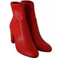 Steve Madden Red Leather Block Heels Ankle Boots Shoes