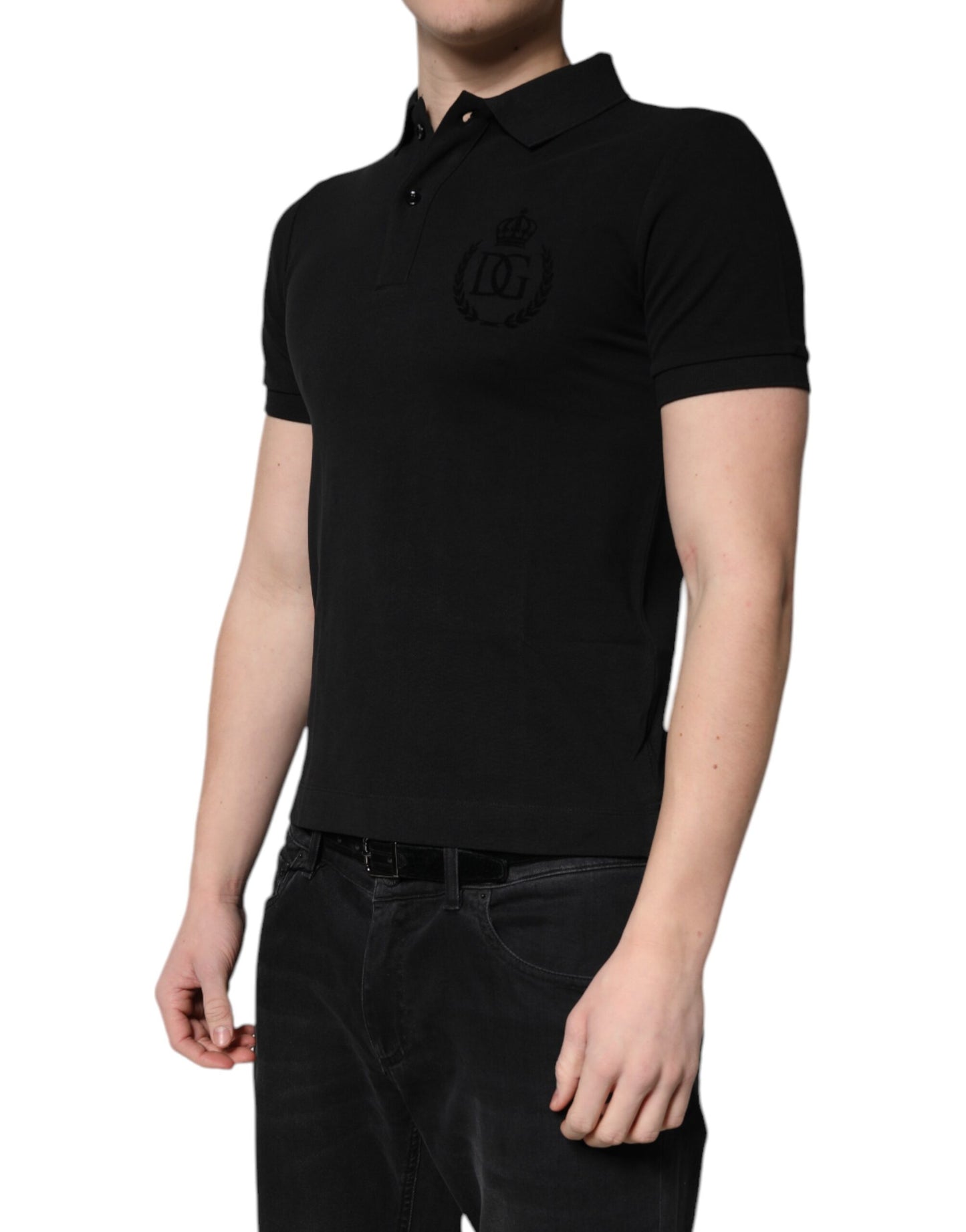 Dolce & Gabbana Black Cotton DG Logo Collared Polo T-shirt Mens T-Shirt