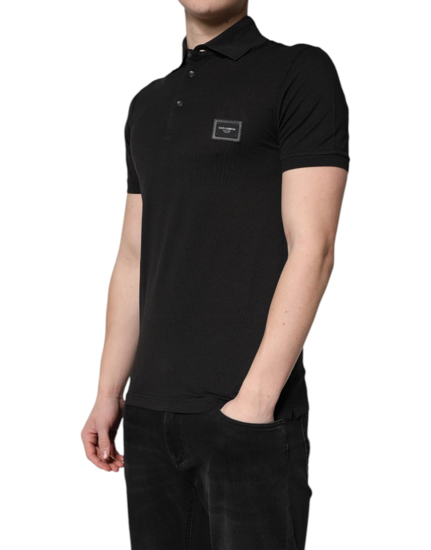 Dolce & Gabbana Dark Gray Logo Plaque Cotton Men Polo Shirt T-shirt Mens T-Shirt