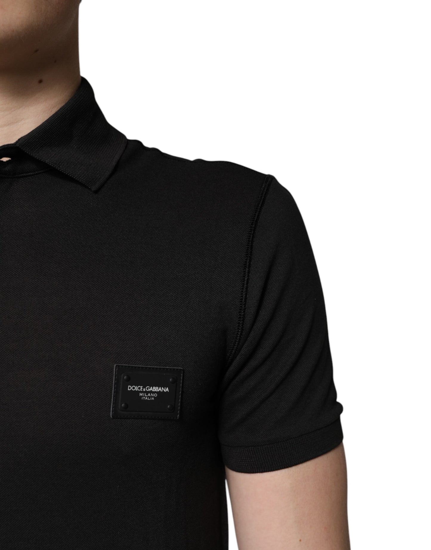 Dolce & Gabbana Dark Gray Logo Plaque Cotton Men Polo Shirt T-shirt Mens T-Shirt