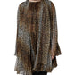 Dolce & Gabbana Brown Leopard Print Scarf Collared Chiffon Dress