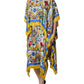 Dolce & Gabbana Multicolor Majolica Kaftan Short Sleeves Maxi Dress
